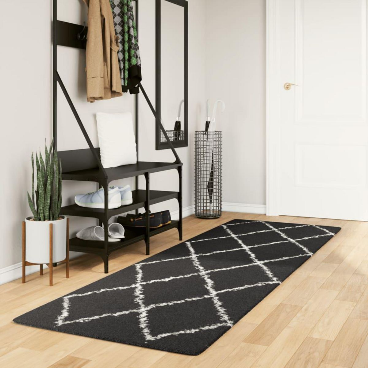 VIDAXL Tapis shaggy a poils longs moderne noir et creme 80x250 cm