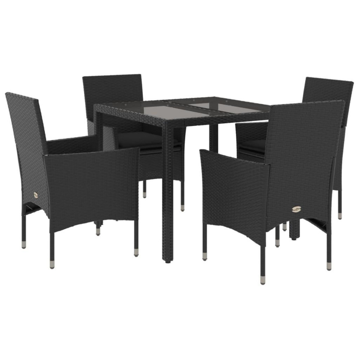 VIDAXL Ensemble a manger de jardin et coussins 5 pcs noir rotin verre