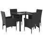 Voir la diapositive 2 : VIDAXL Ensemble a manger de jardin et coussins 5 pcs noir rotin verre