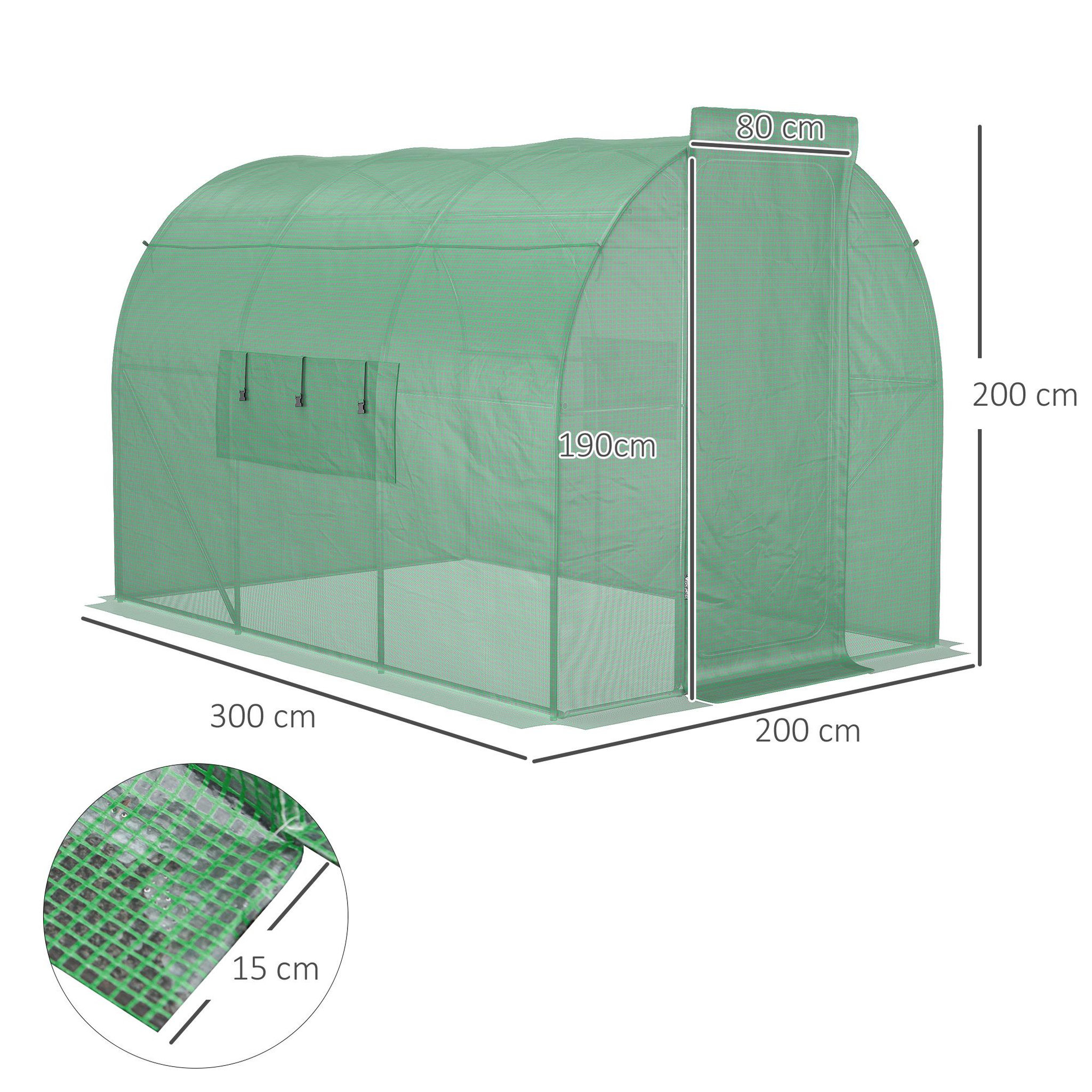 Voir la diapositive 3 : OUTSUNNY Serre de jardin tunnel 6 m² acier galvanisé renforcé diamètre 2,5 cm + pe haute densité fenêtres porte vert