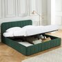 HOMIFAB Lit coffre 180x200 cm en velours vert avec tête de lit + sommier relevable à lattes - Ava