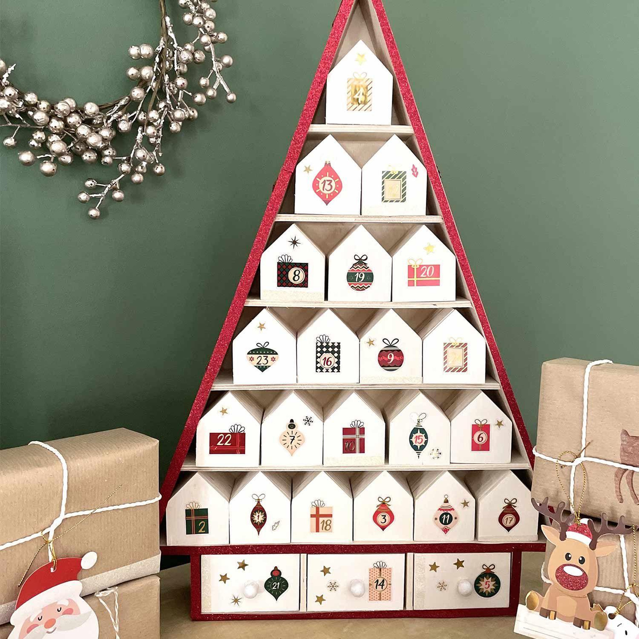 Voir la diapositive 4 : Artemio Calendrier de l'avent sapin de noël en bois 52 x 35 cm