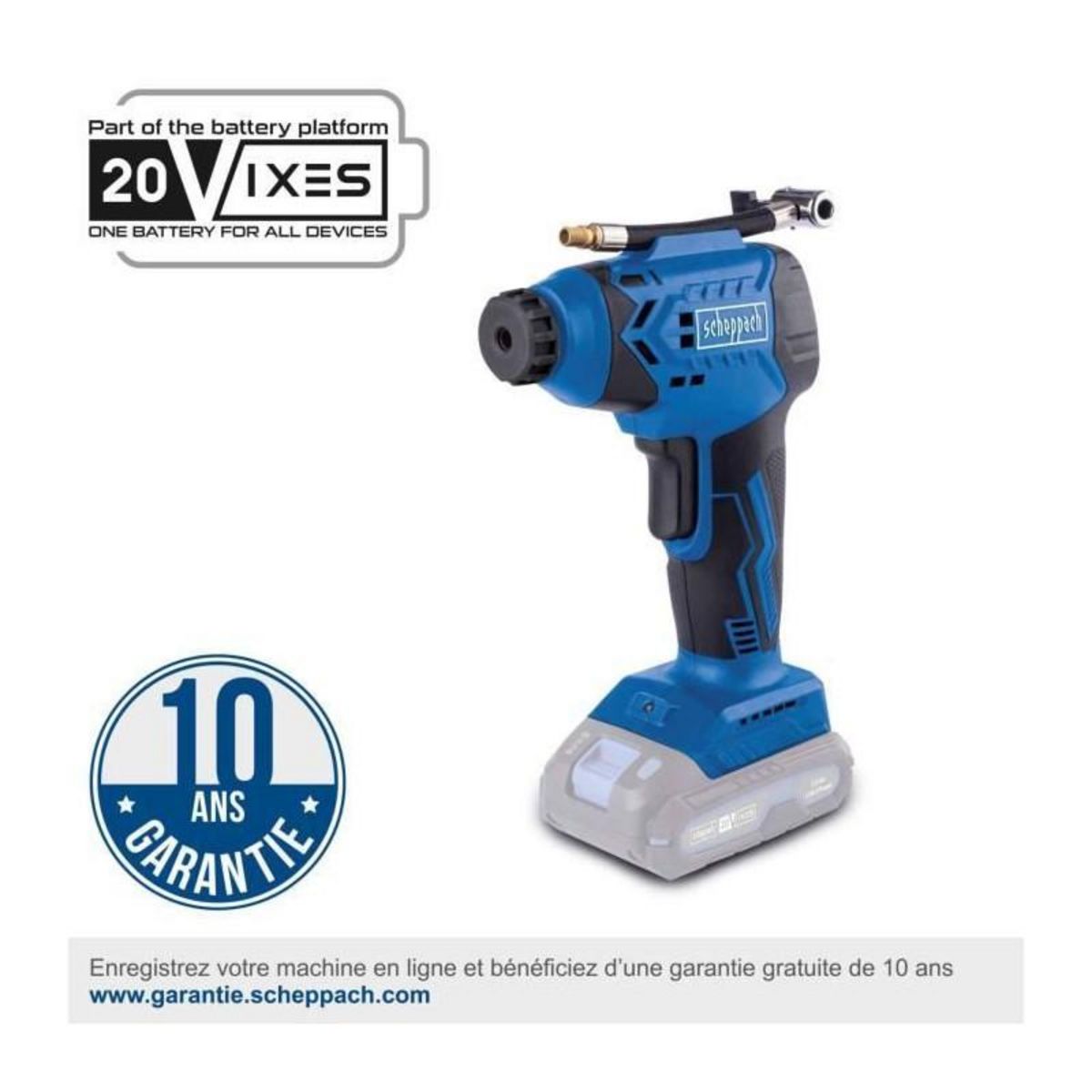 SCHEPPACH Compresseur portatif - SCHEPPACH - 20V IXES - Affichage LED - 7 bars - 6 access inclus - sans batterie ni chargeur - C-AC20-X