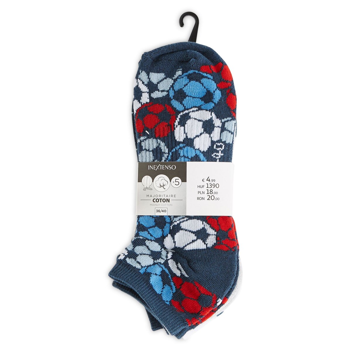 IN EXTENSO Lot de 5 paires de socquettes football garçon