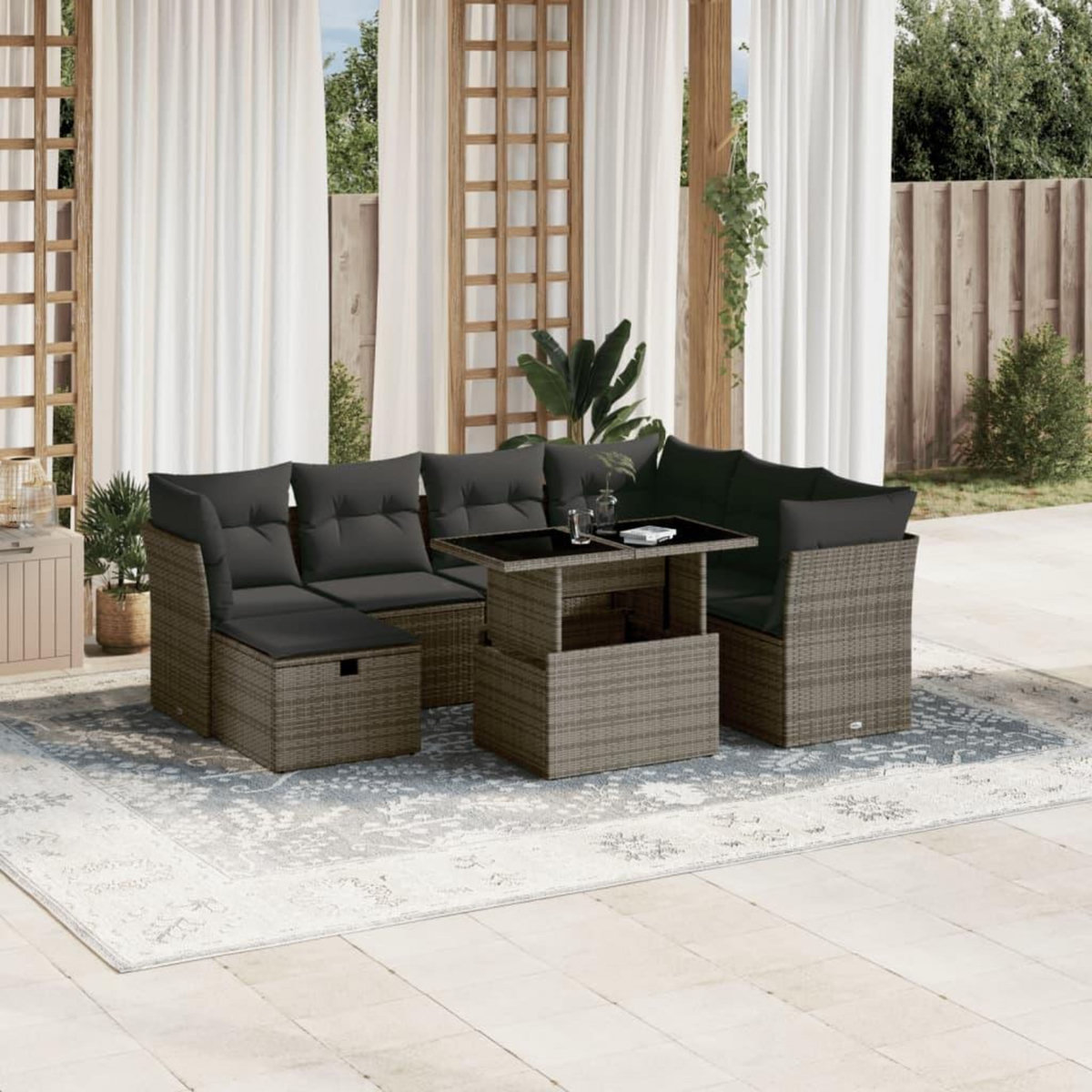 VIDAXL Salon de jardin 8 pcs avec coussins gris resine tressee
