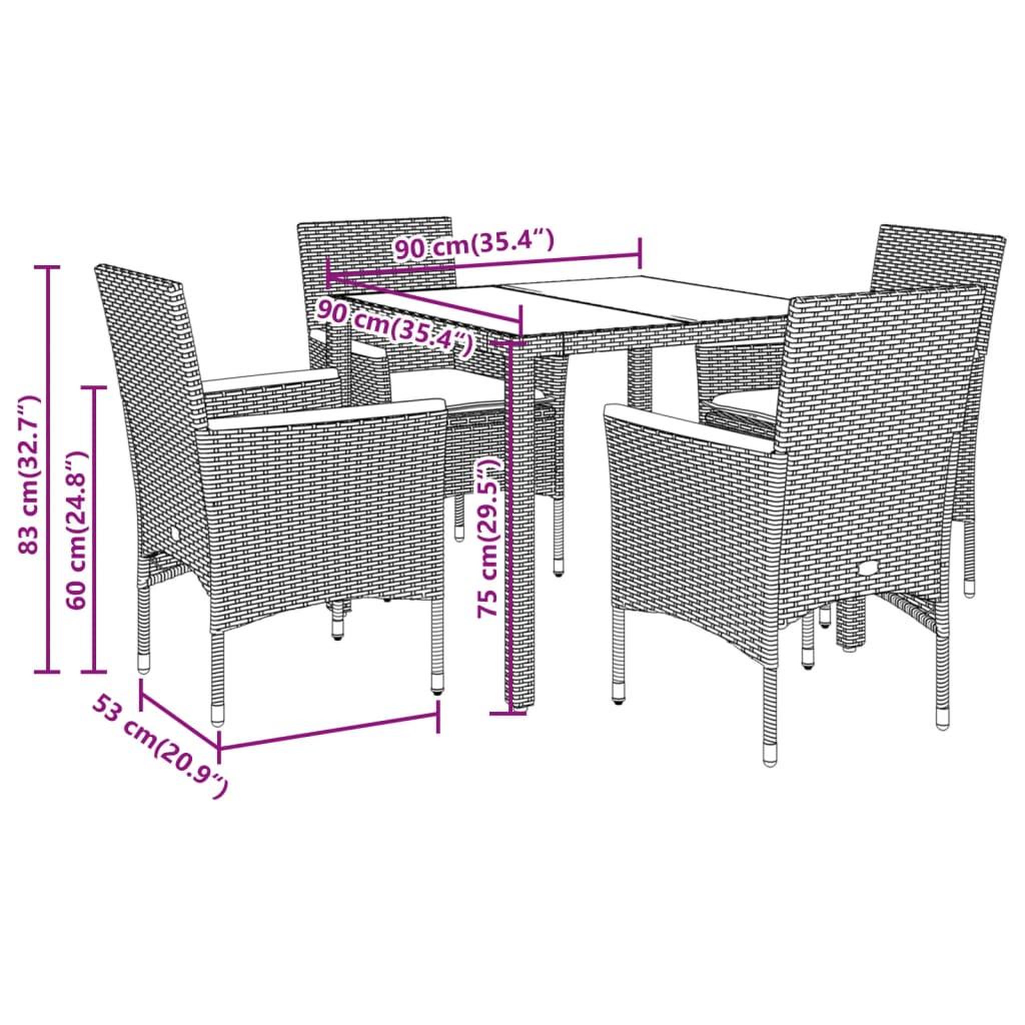 Voir la diapositive 6 : VIDAXL Ensemble a manger de jardin et coussins 5 pcs noir rotin verre