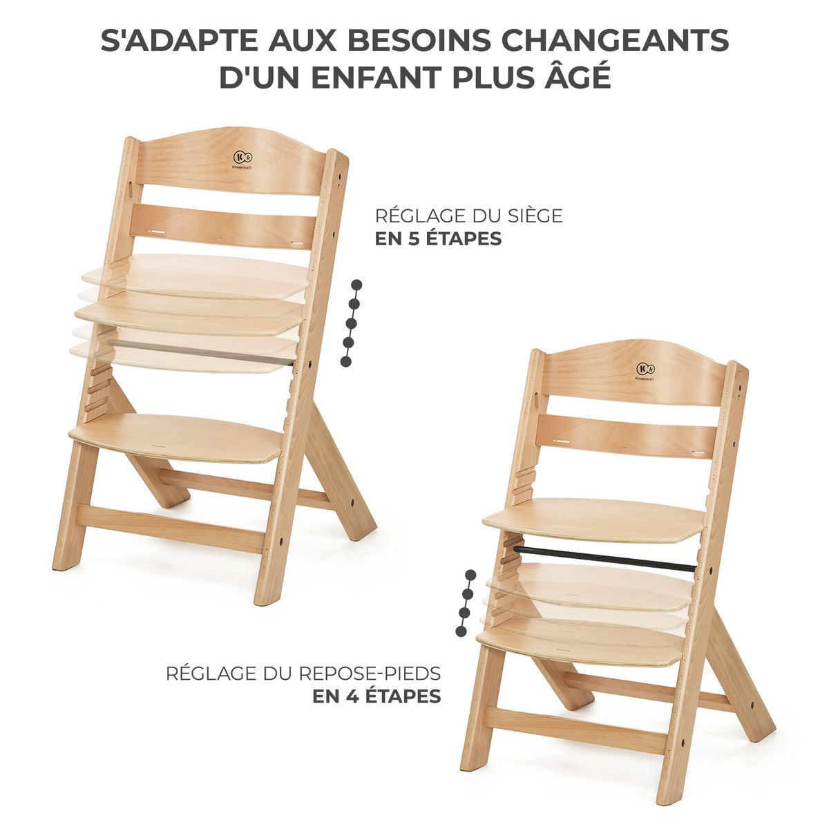 KINDERKRAFT chaise haute ENOCK + transat CALMEE gris