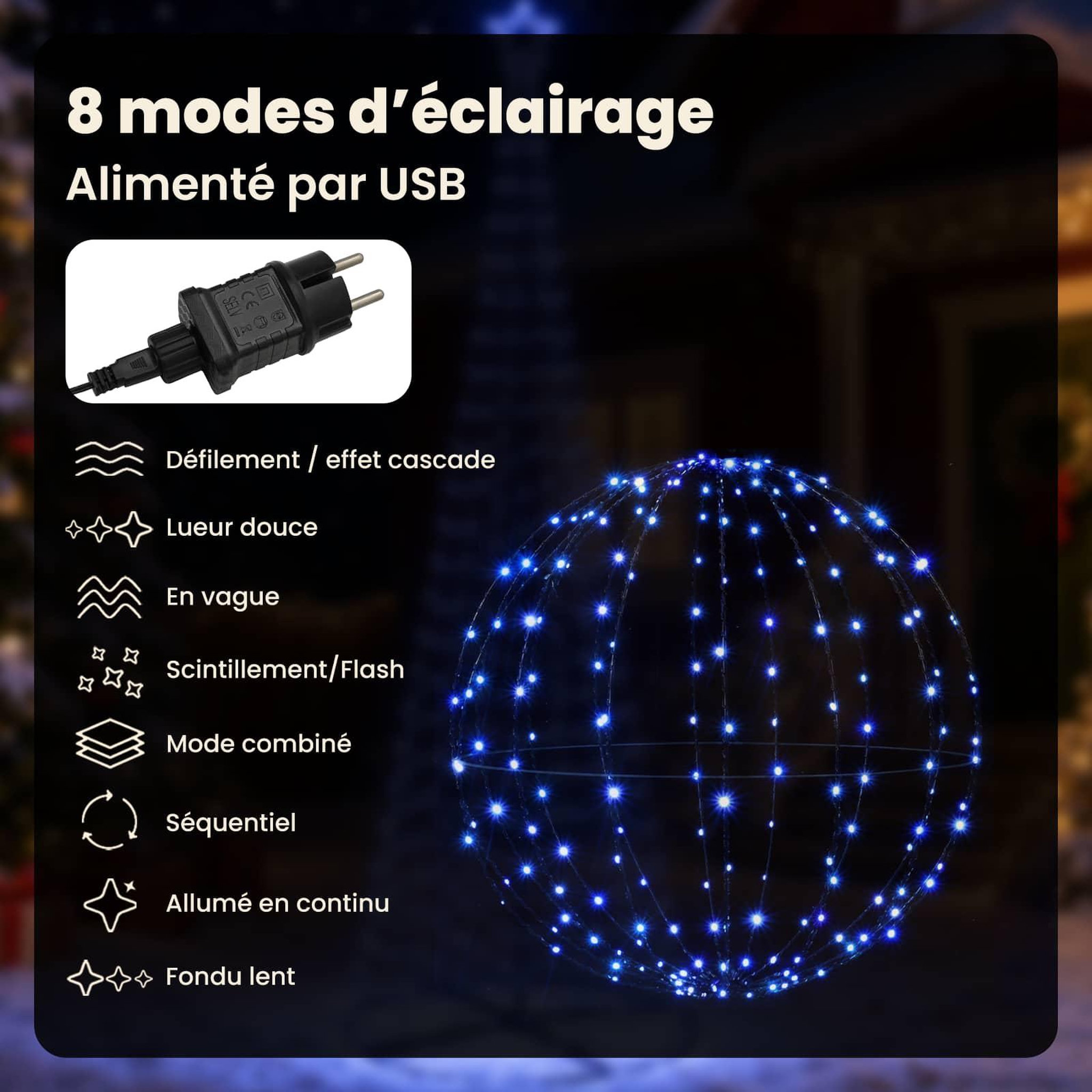 Voir la diapositive 4 : VIDAXL Fleuron lumineux de Noël 2 pc 240 LED Bleu Diametre 40 x 42 cm