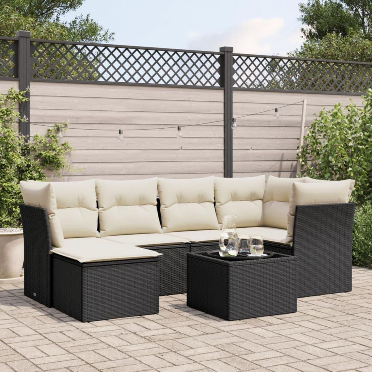 VIDAXL Salon de jardin 7 pcs avec coussins noir resine tressee