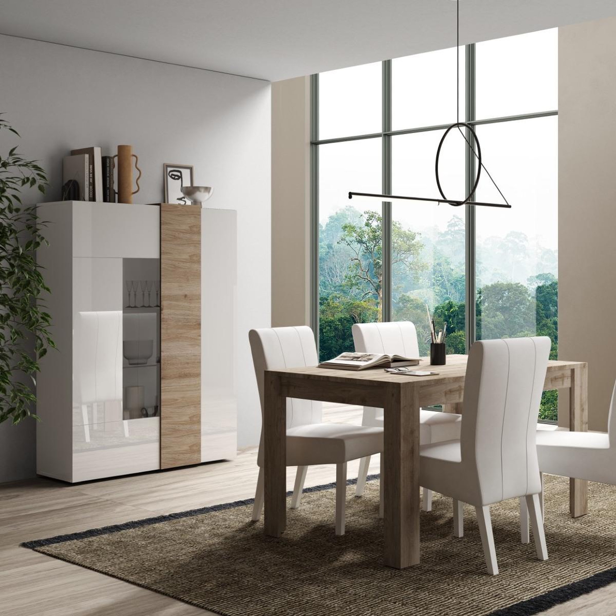 Voir la diapositive 4 : JLC KREATION Vitrine moderne blanc et bois 2 portes SIA