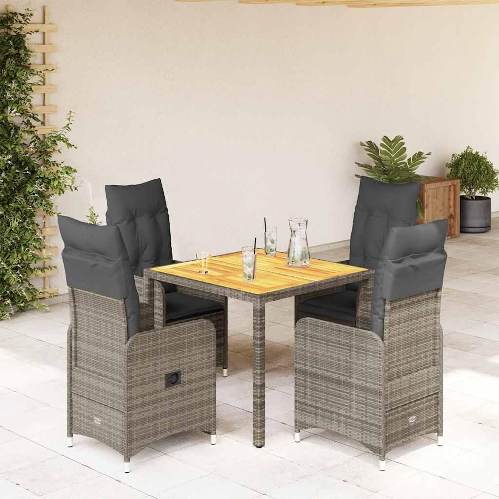 VIDAXL Ensemble de bistro de jardin 5 pcs coussins gris poly rotin