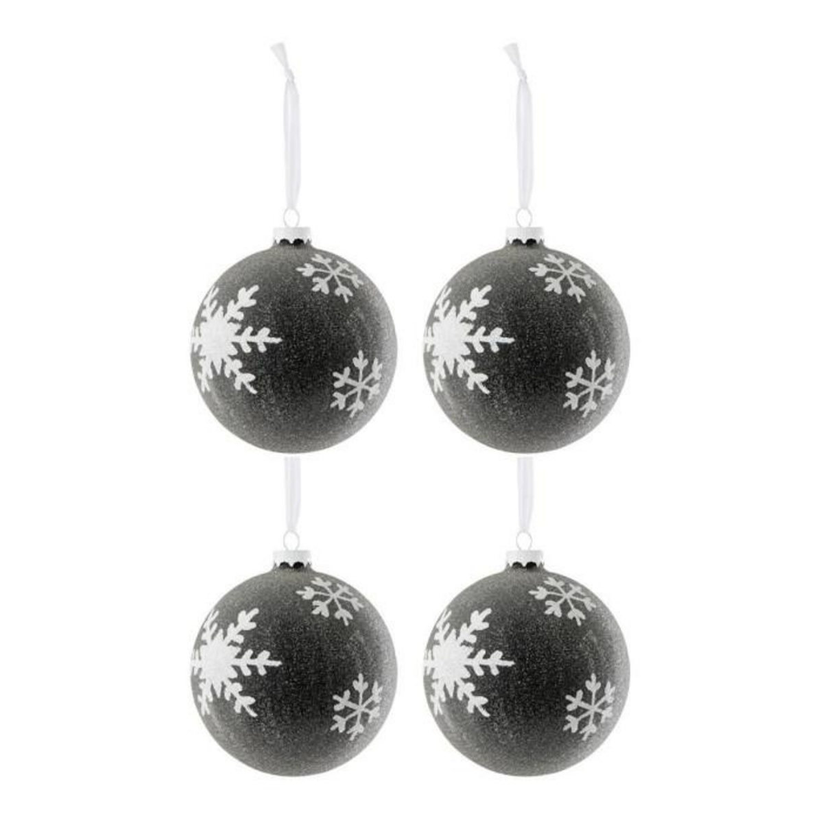 Paris Prix Lot de 4 Boules de Noël  Flocon  12cm Gris Foncé