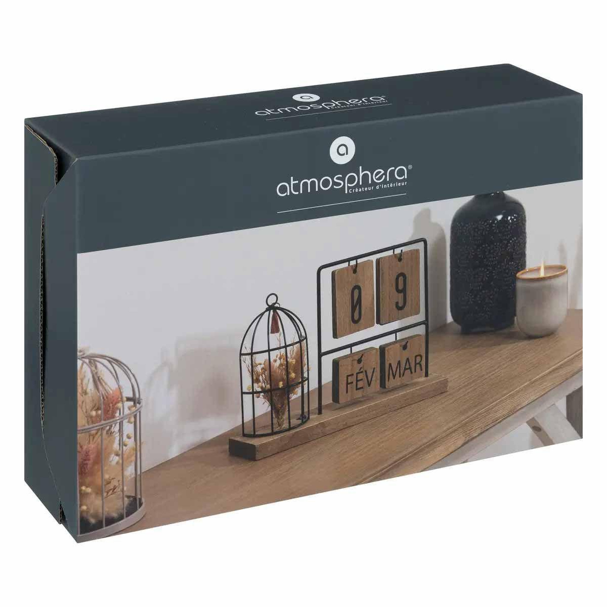 Voir la diapositive 4 : ATMOSPHERA Calendrier en bois  preston  29cm naturel