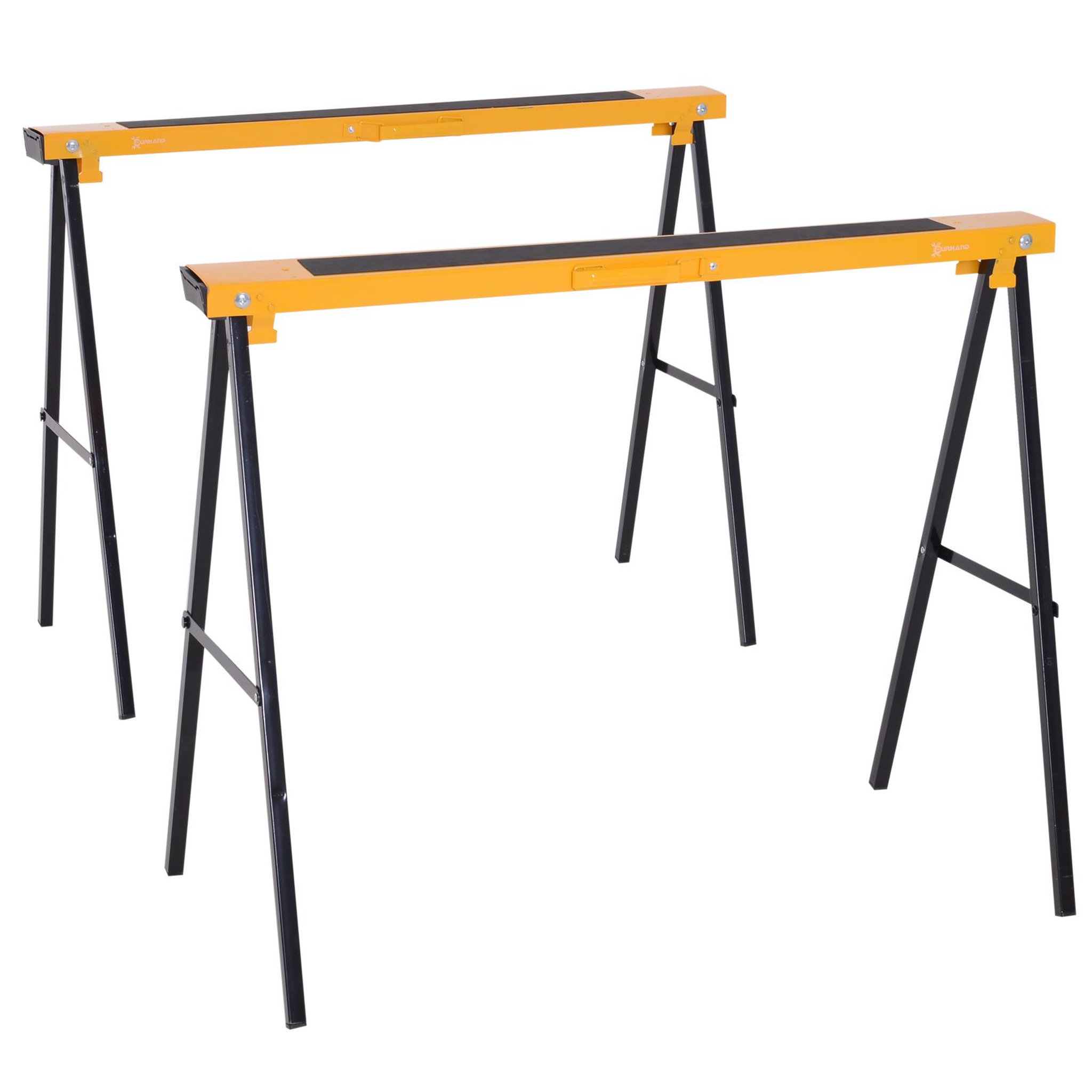 HOMCOM HOMCOM Lot de 2 tréteaux pliables compactes poignée transport dim. 100L x 50l x 76H cm surface antidérapante métal noir jaune