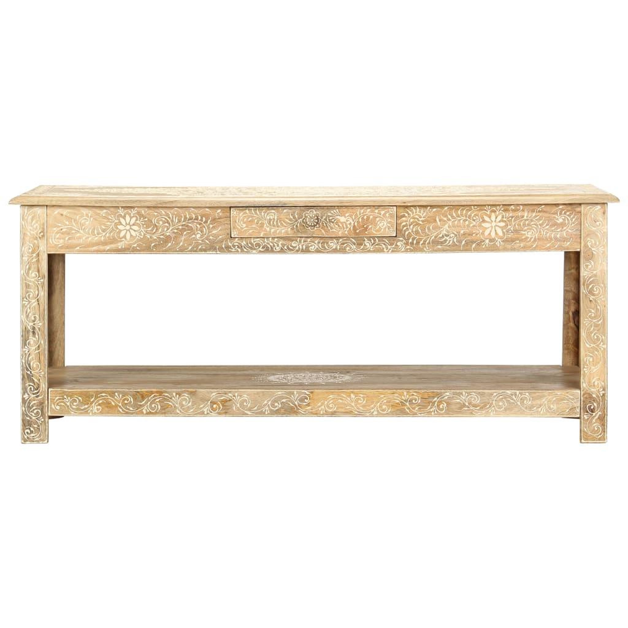 Voir la diapositive 2 : VIDAXL Table basse peinte a main 110x50x45 cm Bois de manguier massif
