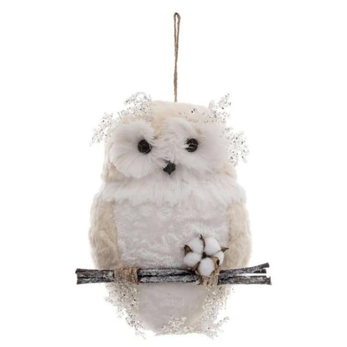 ATMOSPHERA Hibou Suspendu sur Branche  Polaire  54cm Blanc
