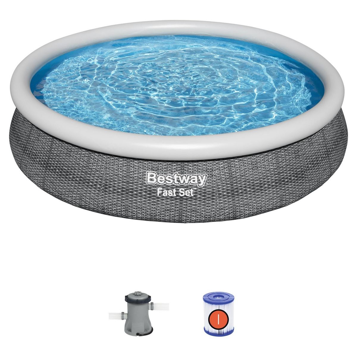 BESTWAY Piscine autoportée ronde motif rotin gris 366x76cm Fast Set