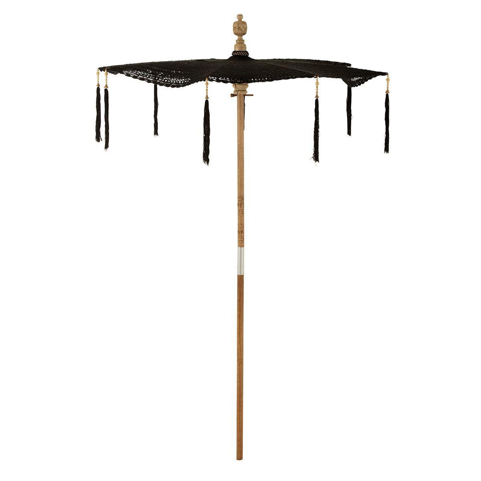 Voir la diapositive 1 : J-LINE Parasol avec pompons  clark  253cm noir