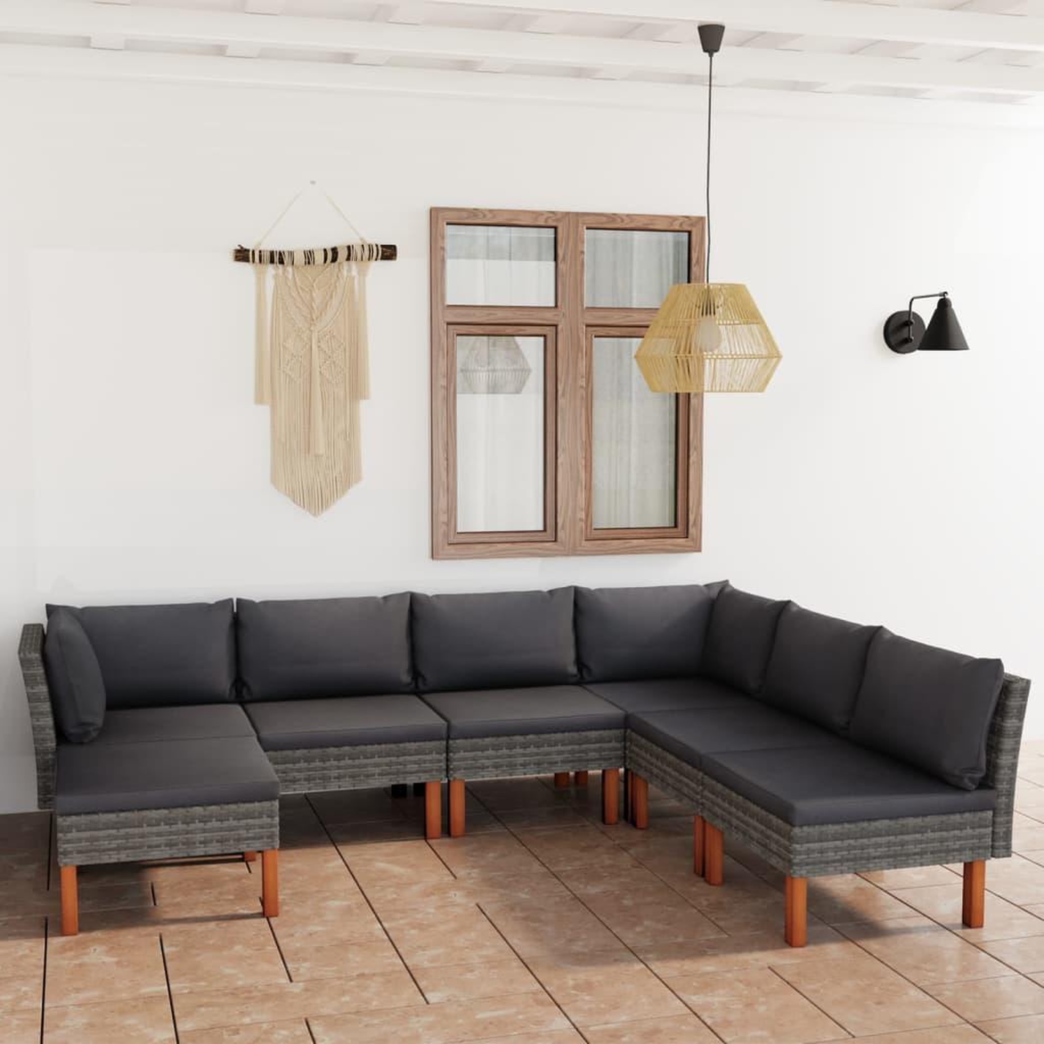 Voir la diapositive 1 : VIDAXL Salon de jardin 7 pcs avec coussins Resine tressee Gris