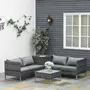 OUTSUNNY Ensemble salon de jardin d'angle 4 places - table basse, coffre - coussins assise déhoussables - métal époxy résine tressée gris