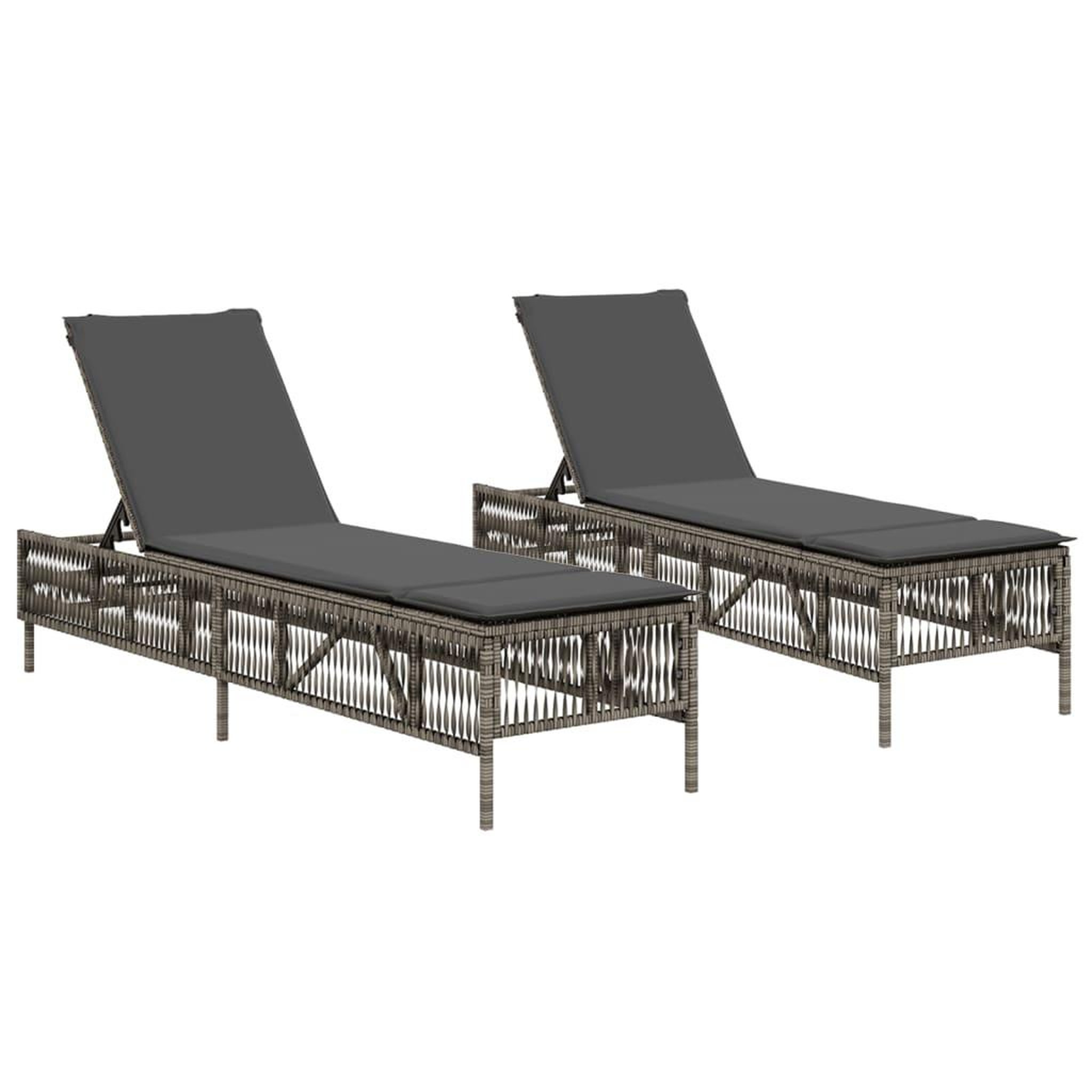 Voir la diapositive 2 : VIDAXL Chaises longues avec coussins lot de 2 gris resine tressee