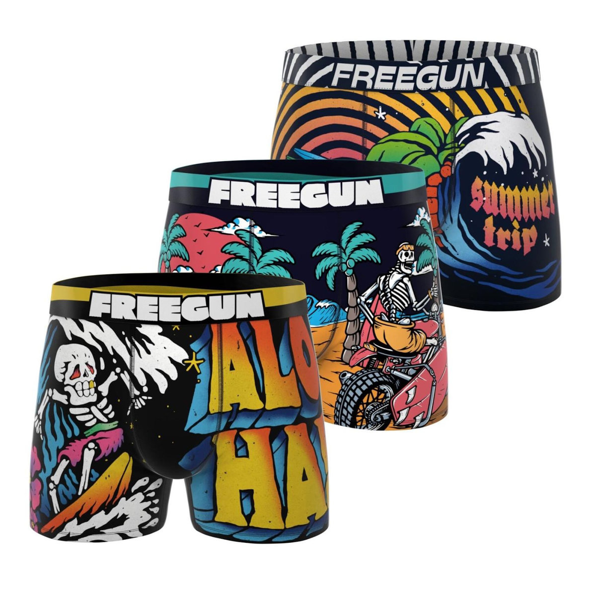 FREEGUN Lot de 3 boxers enfant Retro Summer