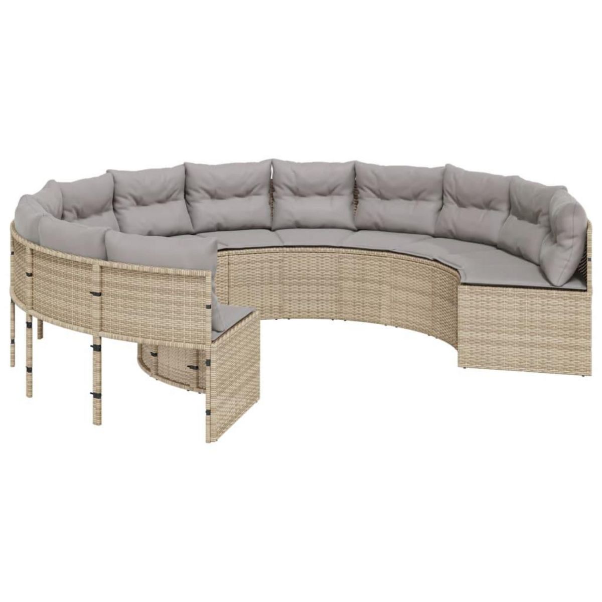 VIDAXL Canape de jardin avec coussins rond beige resine tressee