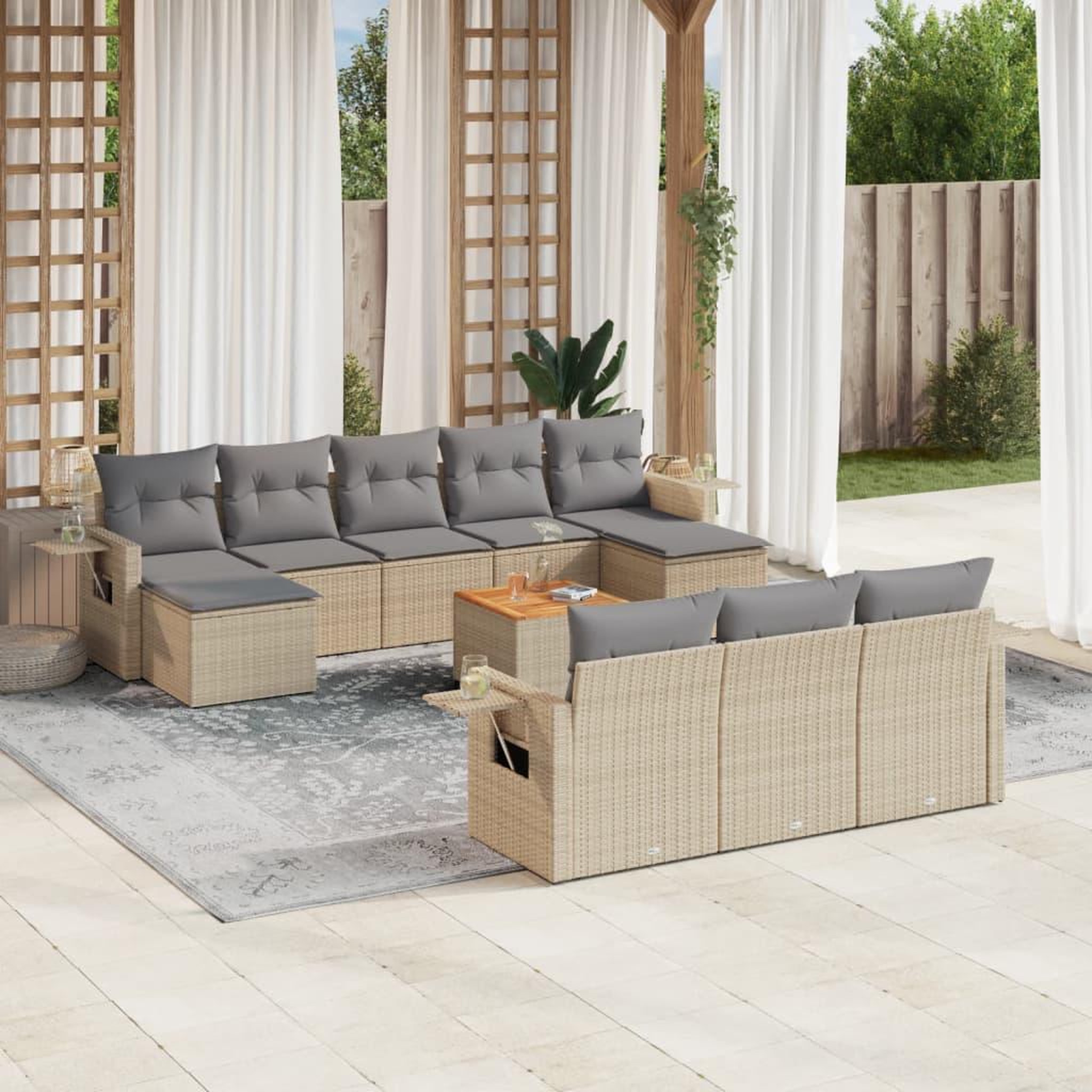 VIDAXL Salon de jardin 11 pcs avec coussins beige resine tressee