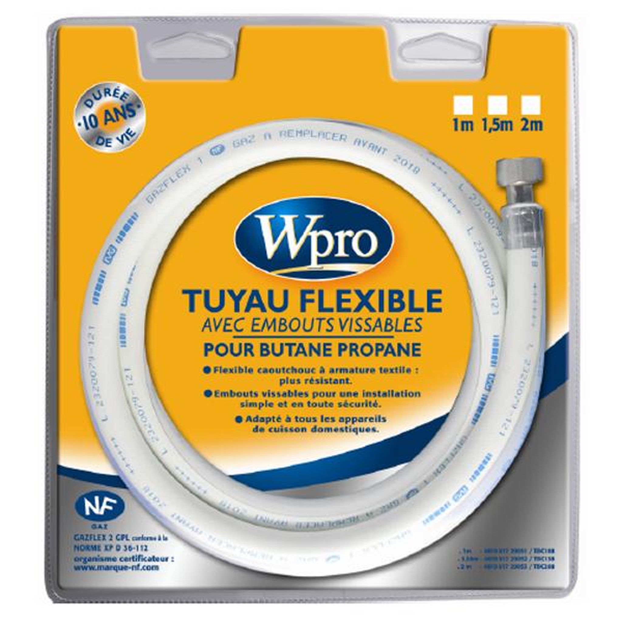 WPRO Tuyaux de gaz butane/propane caoutchouc 10ans 1m50 - tbc158
