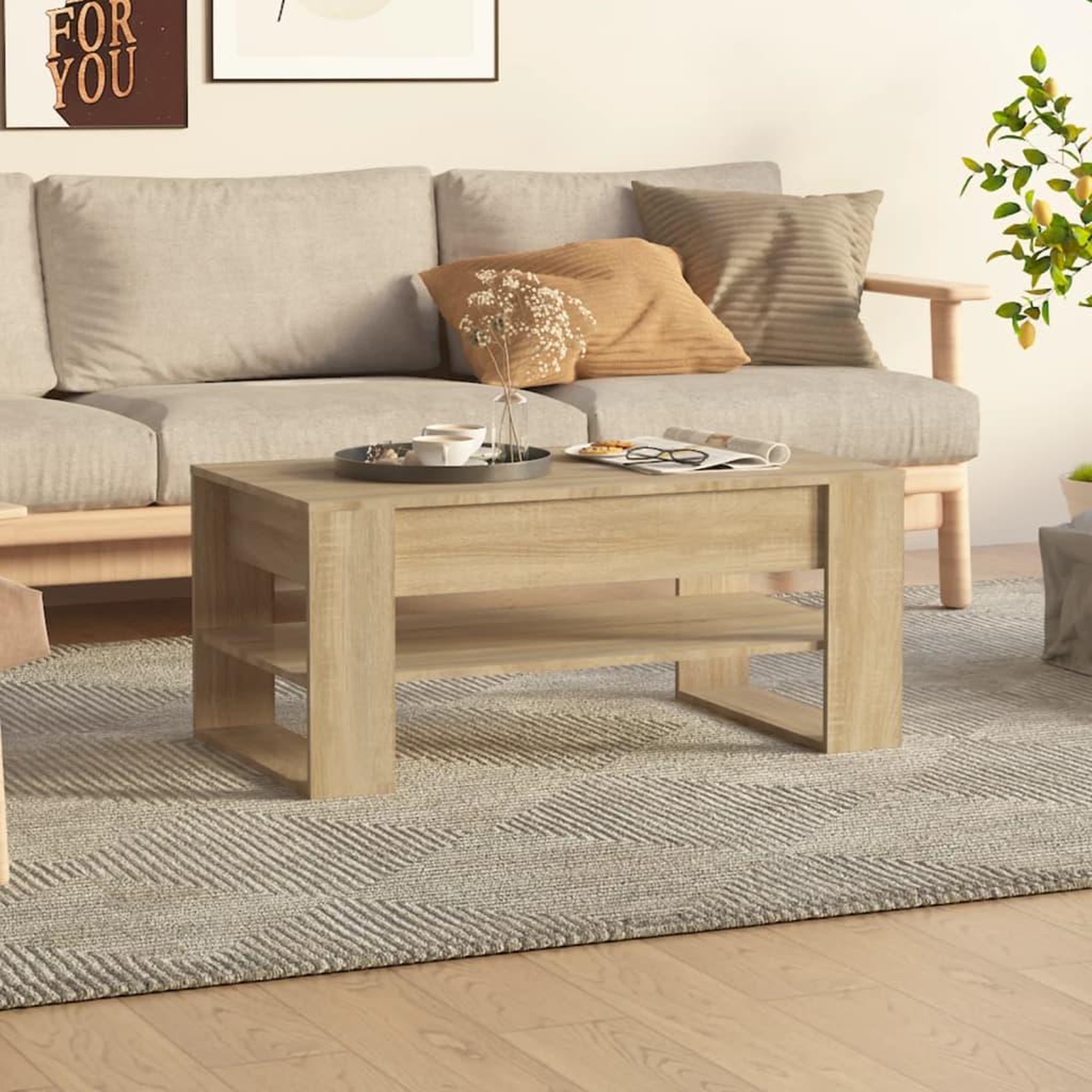 Voir la diapositive 1 : VIDAXL Table basse chene sonoma 102x55x45 cm bois d'ingenierie