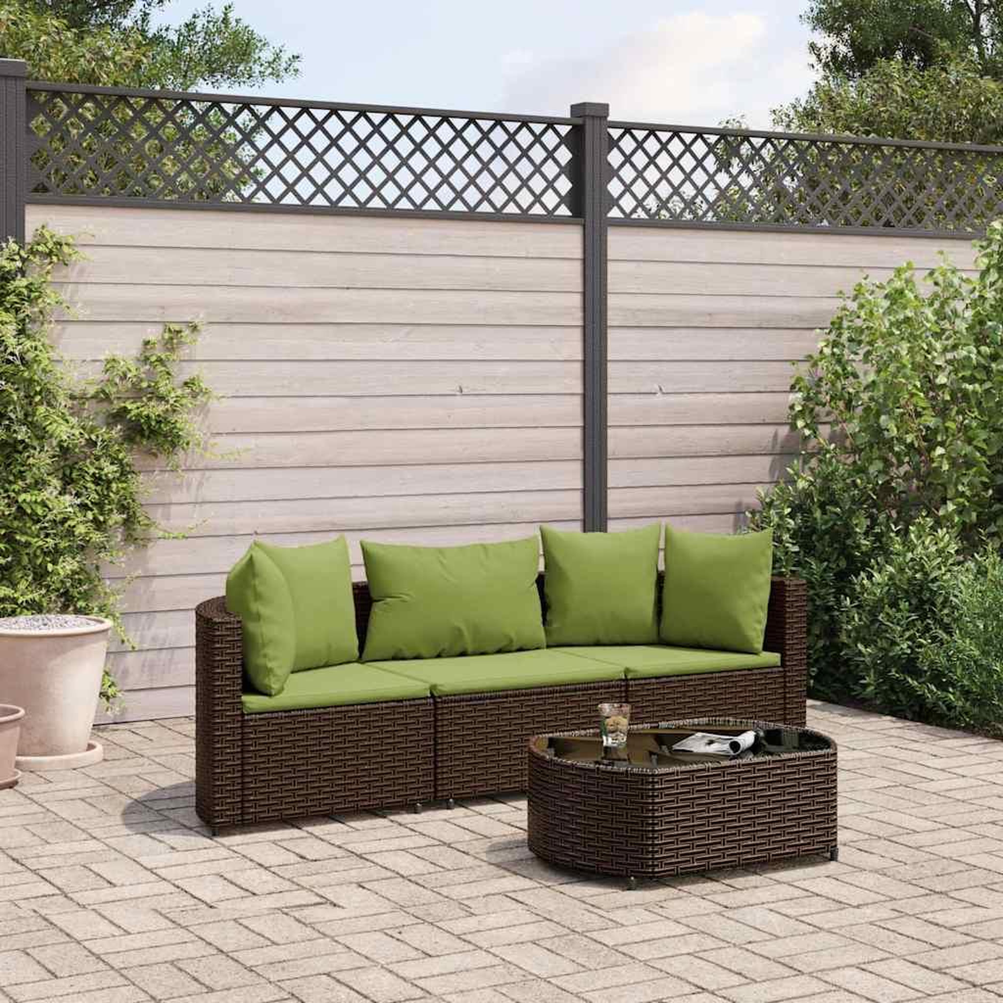 VIDAXL Salon de jardin 4 pcs avec coussins marron resine tressee