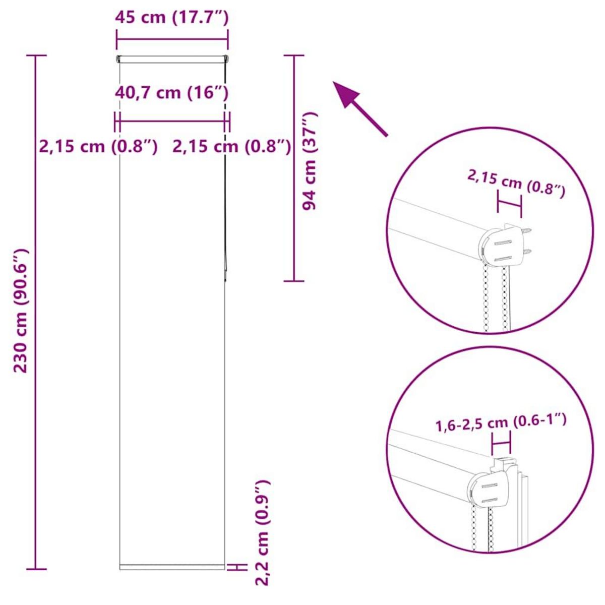 VIDAXL Store enrouleur occultant blanc casse 45x230cm largeur du tissu