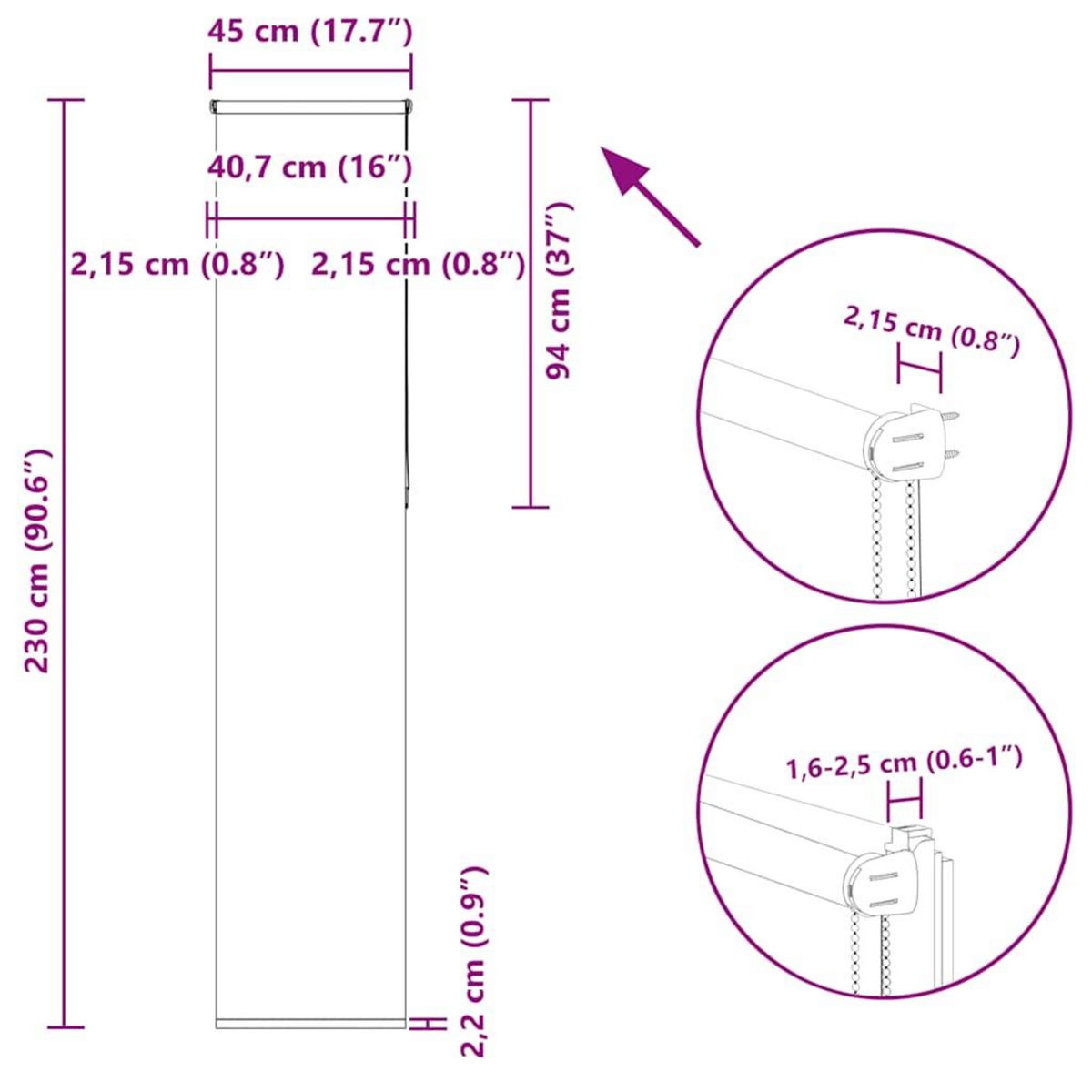 VIDAXL Store enrouleur occultant blanc casse 45x230cm largeur du tissu