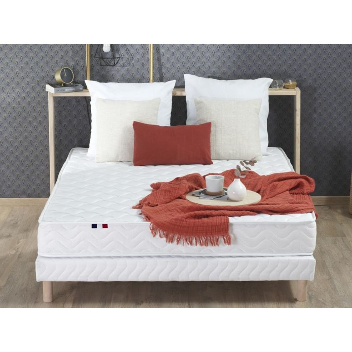 Ensemble Matelas Mousse Accueil Latex 3 Zones + Sommier 140x190 cm Blanc TOULON