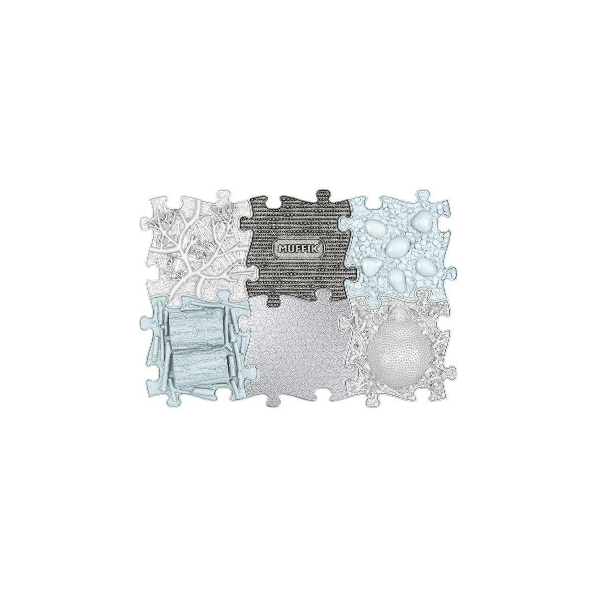 MUFFIK Tapis sensoriel  ensemble hiver - 6 pièces, blanc, argent pailleté, bleu pastel