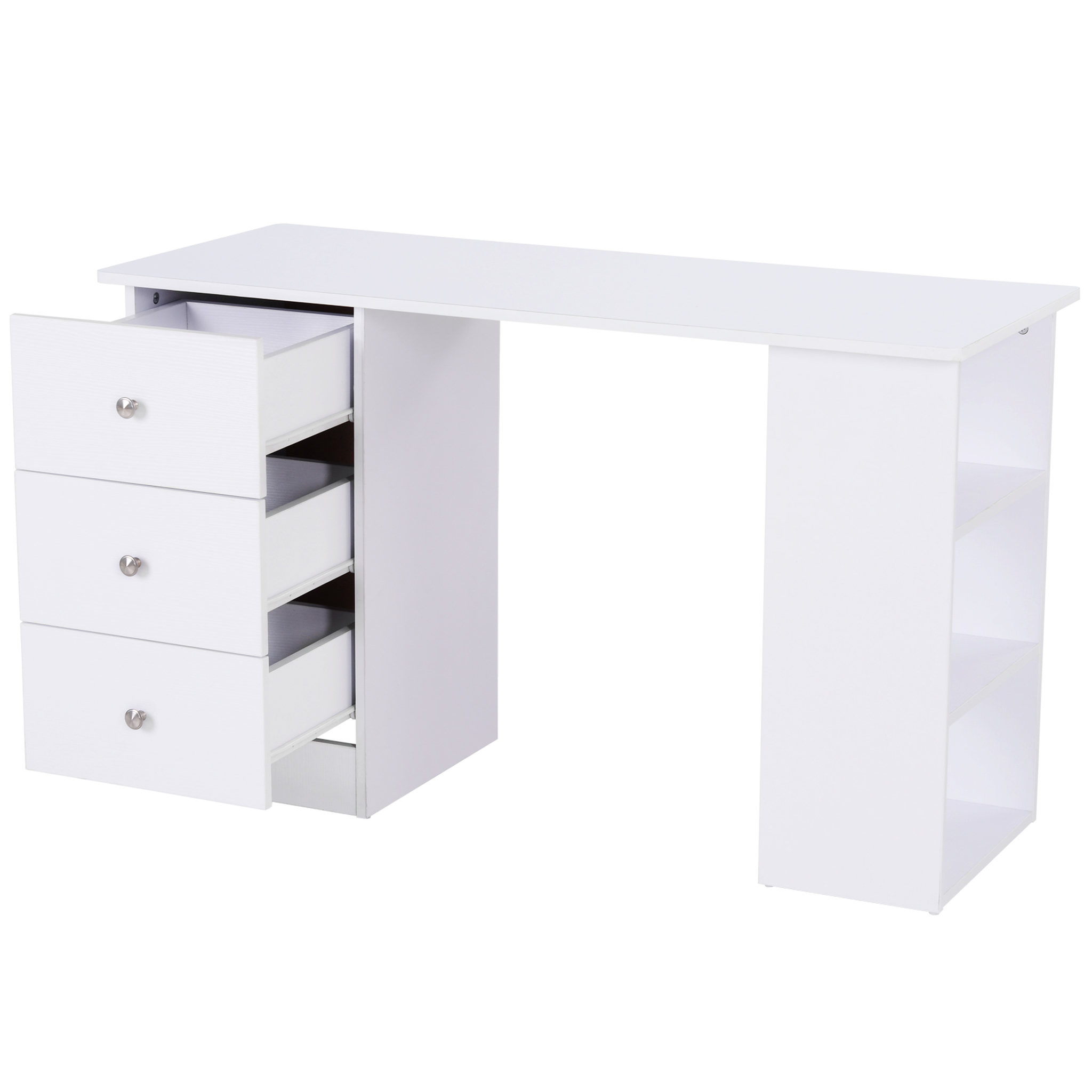 Voir la diapositive 5 : HOMCOM Bureau informatique multimédia multi-rangements 3 tiroirs 2 étagères 120L x 49l x 72H cm blanc