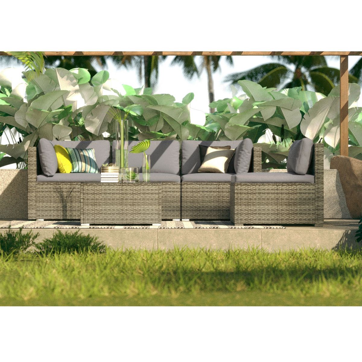 Beau rivage Salon bas de jardin d'angle - Résine tressée - Grise - STELLA