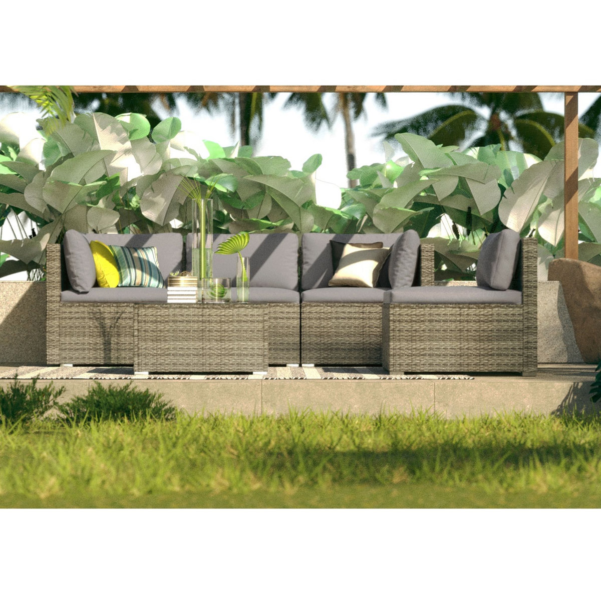 Beau rivage Salon bas de jardin d'angle - Résine tressée - Grise - STELLA