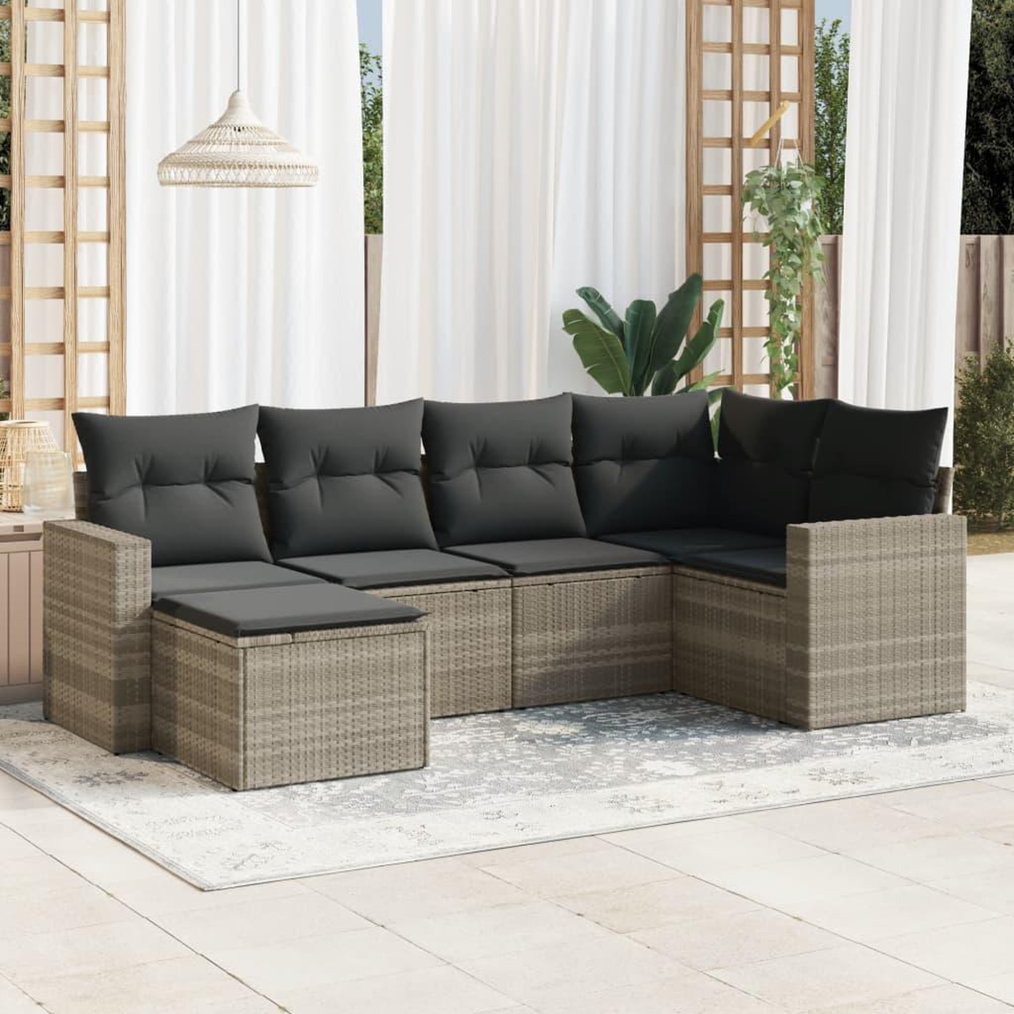 VIDAXL Salon de jardin 6 pcs avec coussins gris clair resine tressee