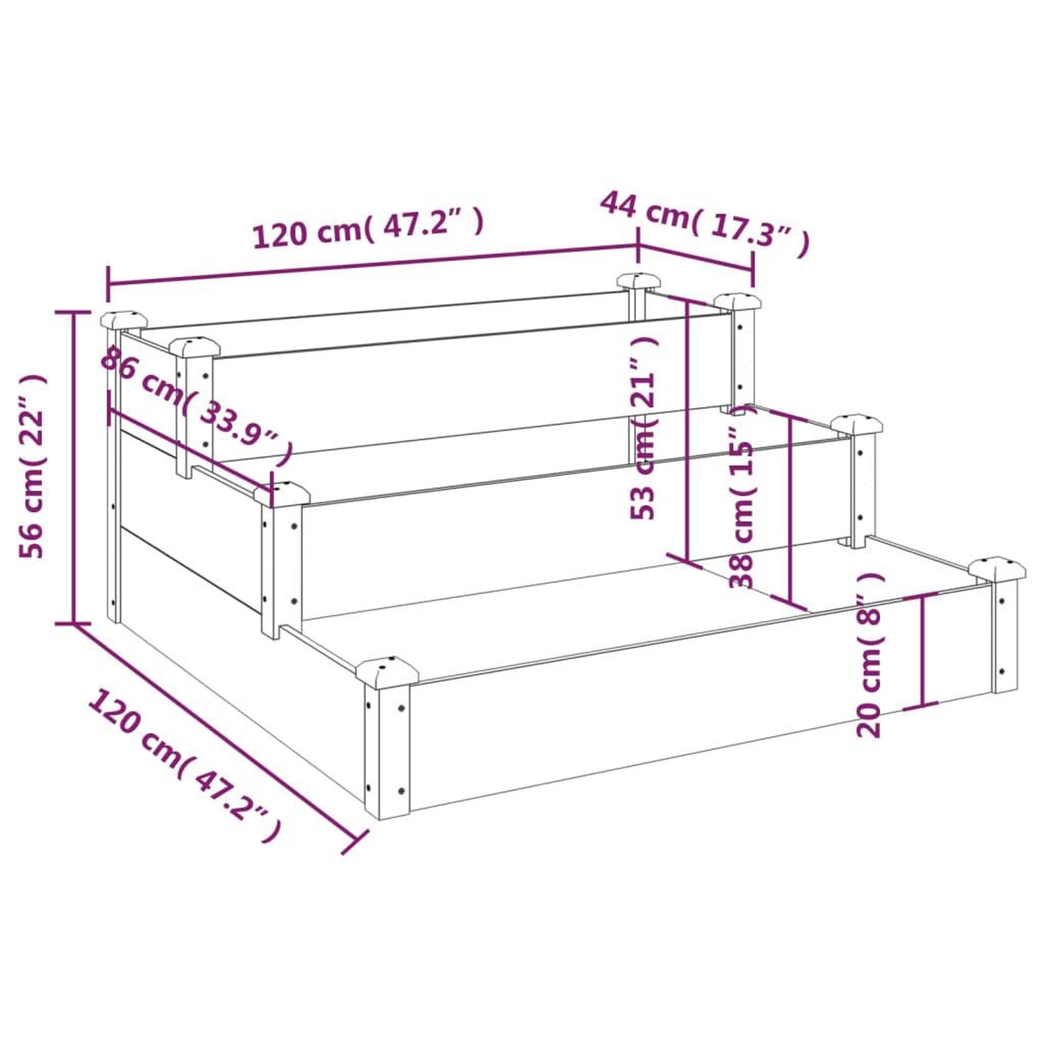 Voir la diapositive 6 : VIDAXL Lit sureleve de jardin 120x120x56 cm bois massif de sapin