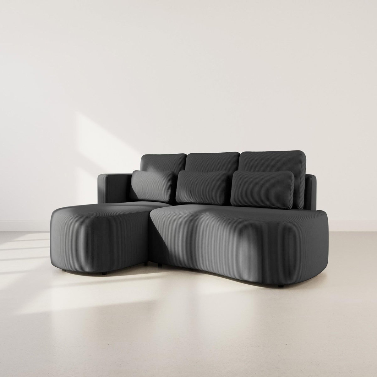 LISA DESIGN Mahina - canapé d'angle gauche 4 places convertible avec coffre en velours côtelé