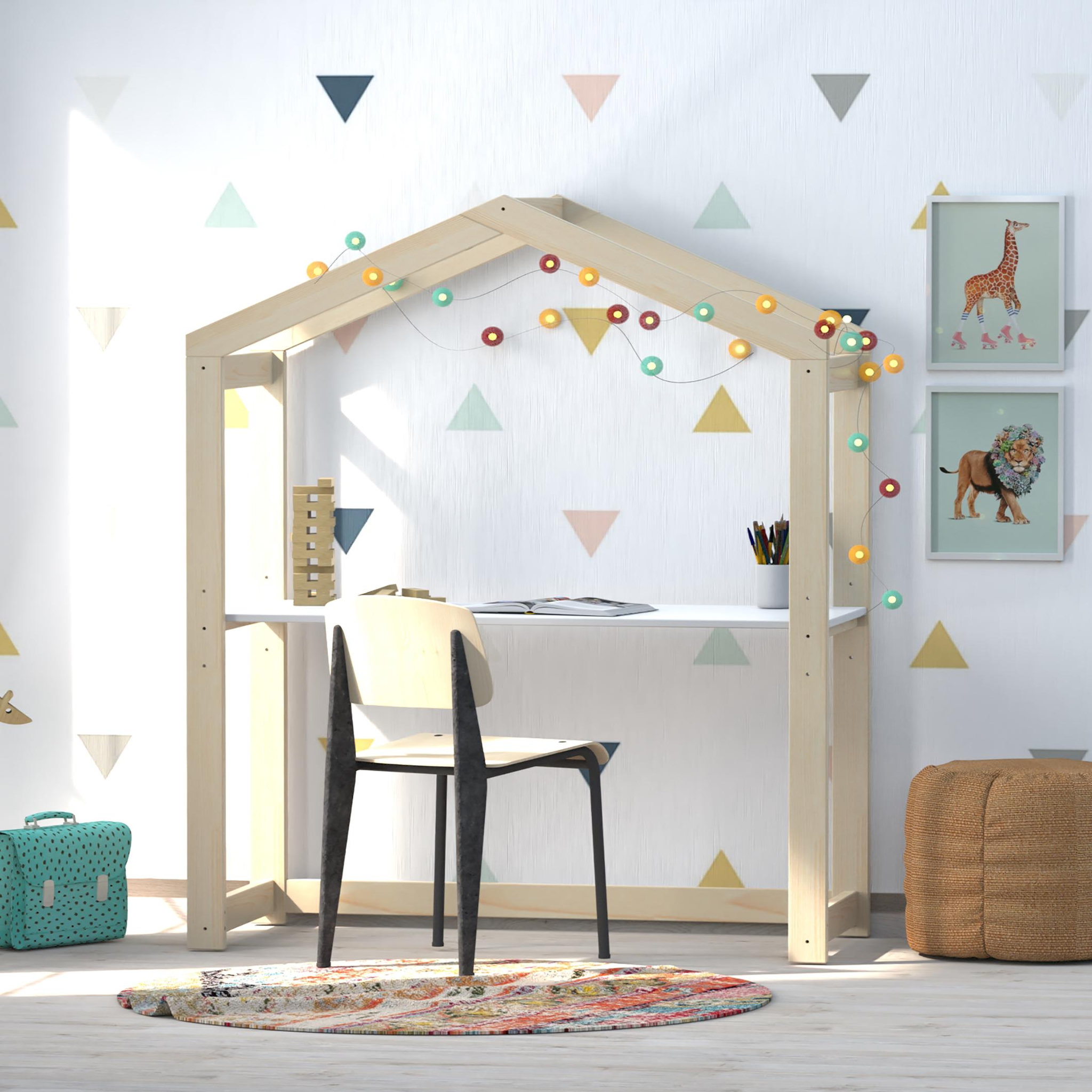 Voir la diapositive 2 : Bureau cabane enfant YOYO naturel et blanc 