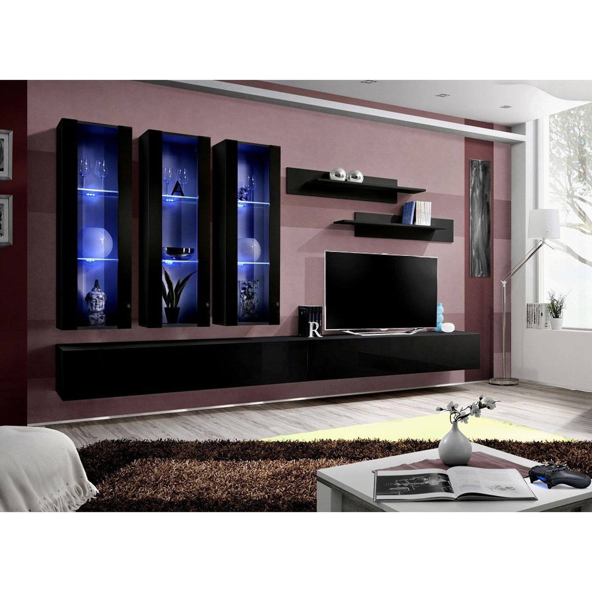 Voir la diapositive 4 : Paris Prix Ensemble meuble tv mural  fly e3  320cm noir