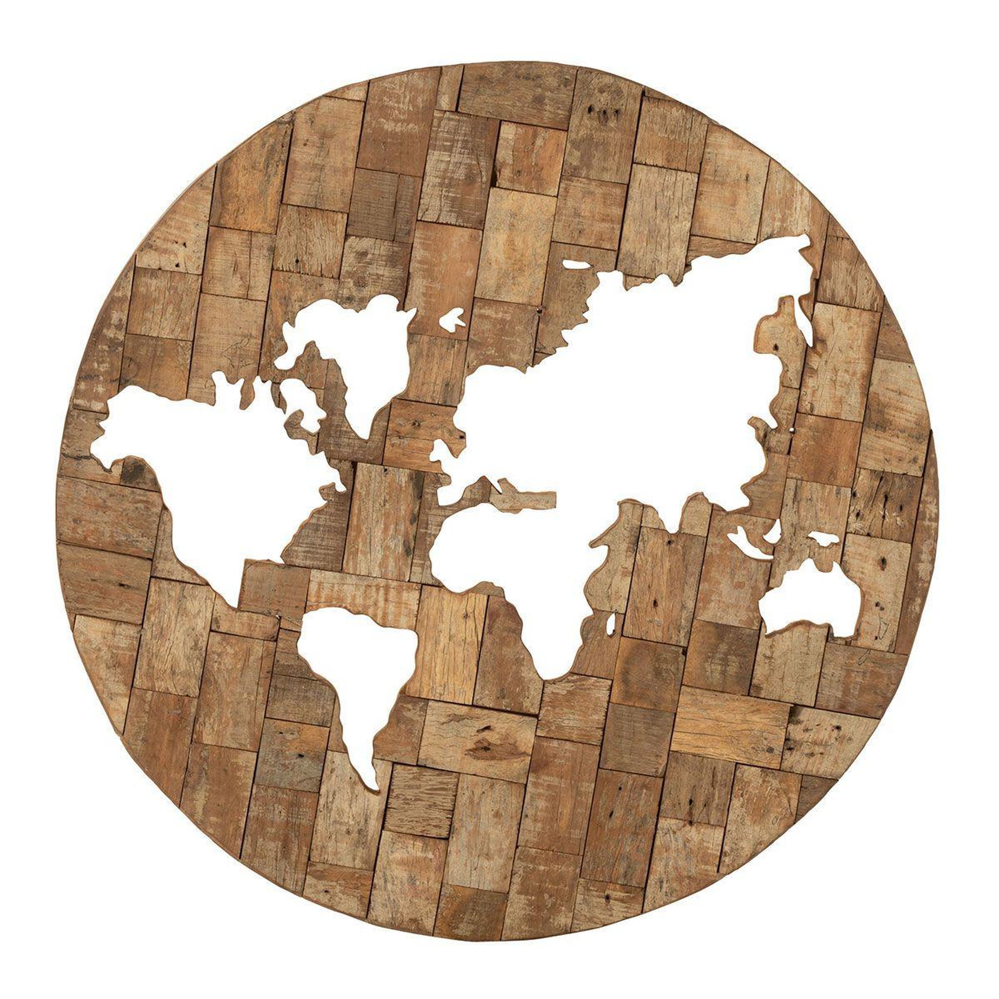 Voir la diapositive 1 : J-LINE Décoration murale en bois  carte du monde  100cm naturel