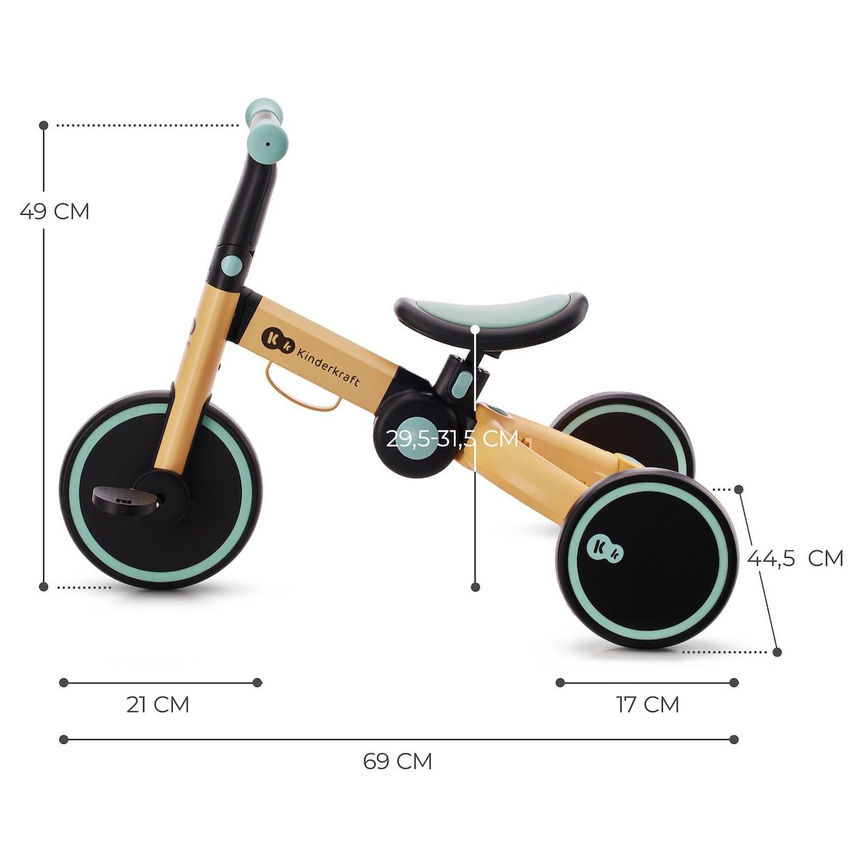 KINDERKRAFT Tricycle évolutif pliable 3 en 1 avec fonction draisienne