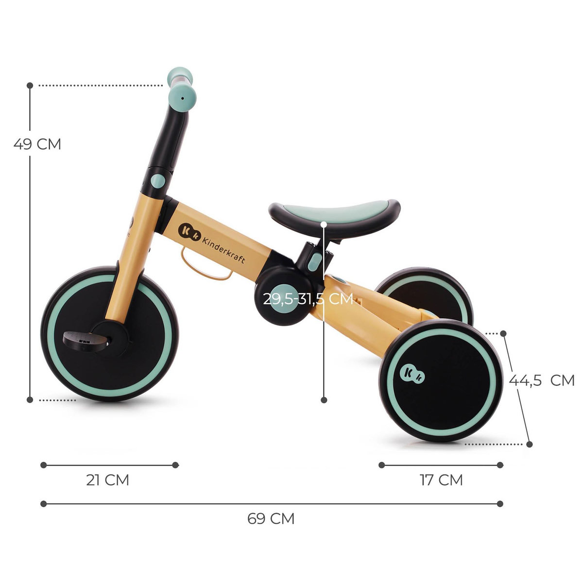 KINDERKRAFT Tricycle évolutif pliable 3 en 1 avec fonction draisienne