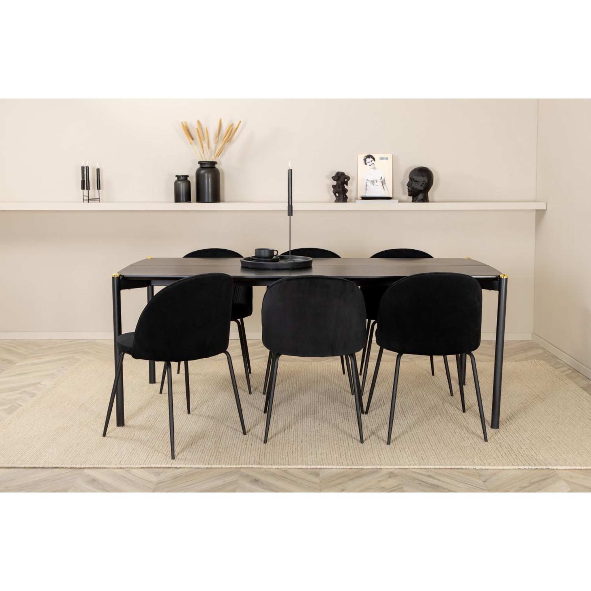 Voir la diapositive 2 : Paris Prix Ensemble table à manger & 6 chaises  pelle & wrinkles  190cm noir