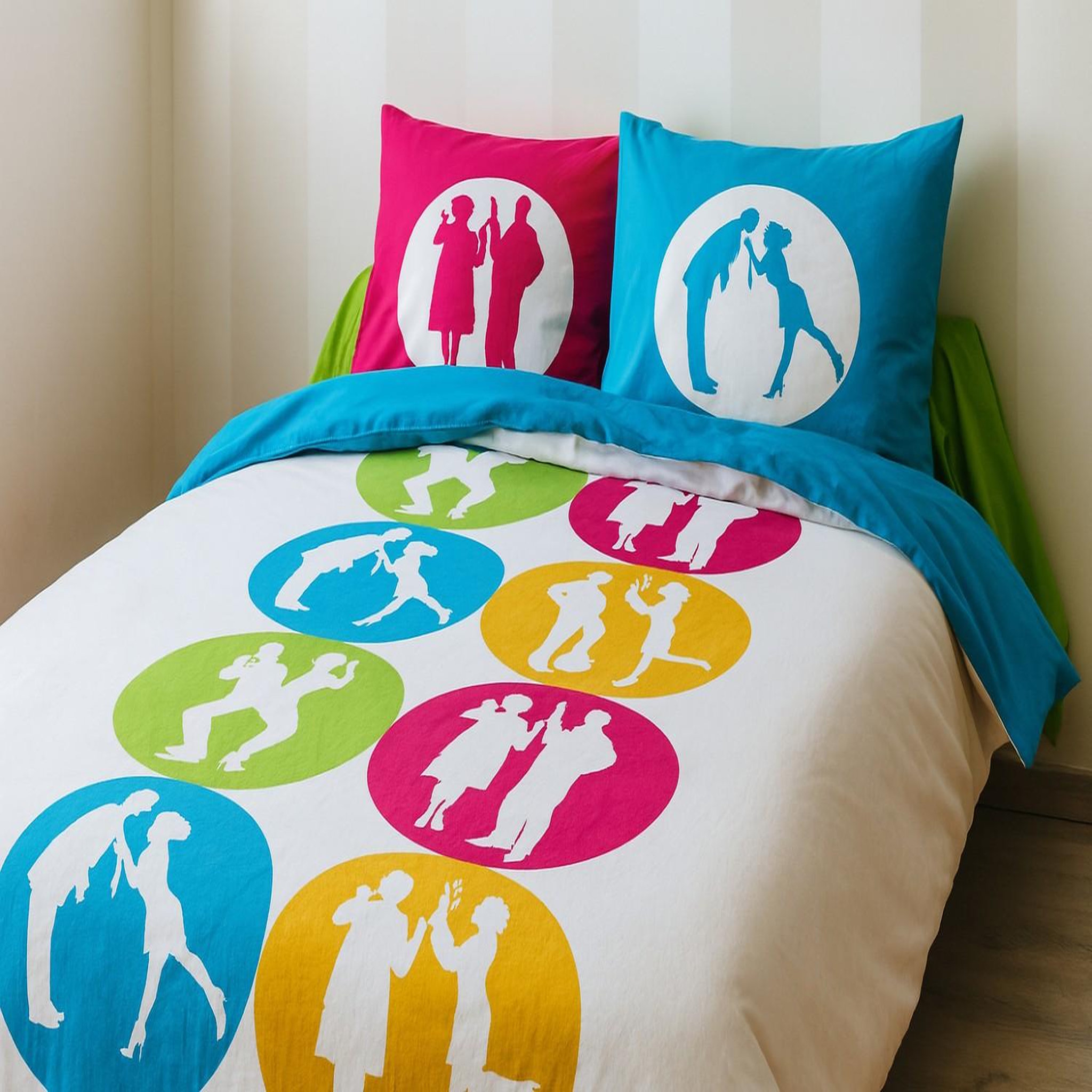 Home collection Parure housse de couette 100% coton scene de menage. Coloris disponibles : Blanc