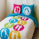 Home collection Parure housse de couette 100% coton scene de menage. Coloris disponibles : Blanc