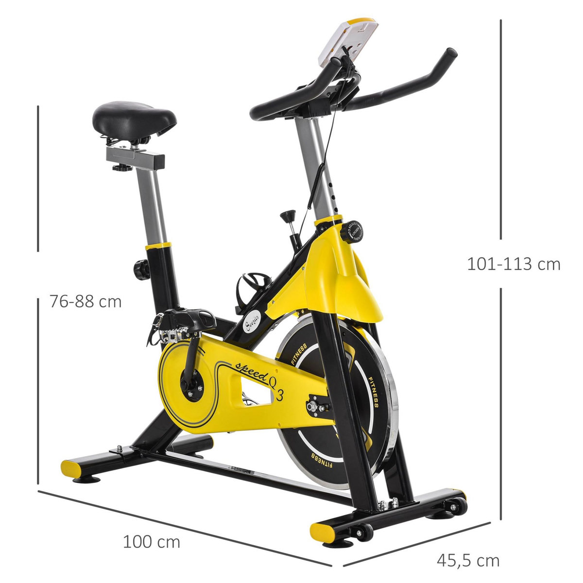 HOMCOM Vélo d'appartement vélo biking cardio écran LCD multifonctions selle guidon réglables acier noir jaune